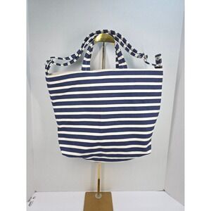 Baggu Horizontal Zip Duck Bag Navy Stripe Recycled Canvas Tote Laptop Bag NEW